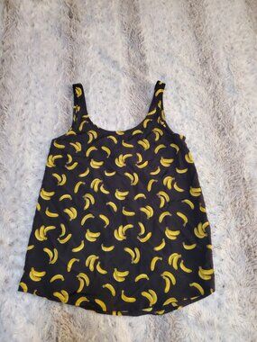 Blaque Label Banana Print Tank Top Size S Black Yellow Fun Novelty